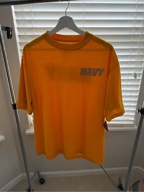 Navy Branded Men's Short-Sleeve Tee in Bright Yellow
